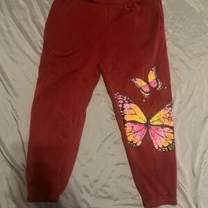 No Boundaries Maroon Joggers with Butterfly Print
